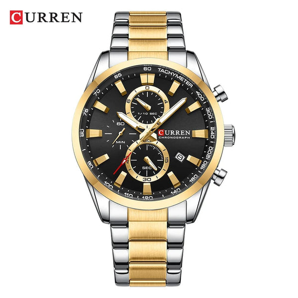 Planet Gates gold black CURREN Casual Sporty Brand Stainless Steel Band Wristwatches for Men  Chronograph Quartz Watches with Date New 8445