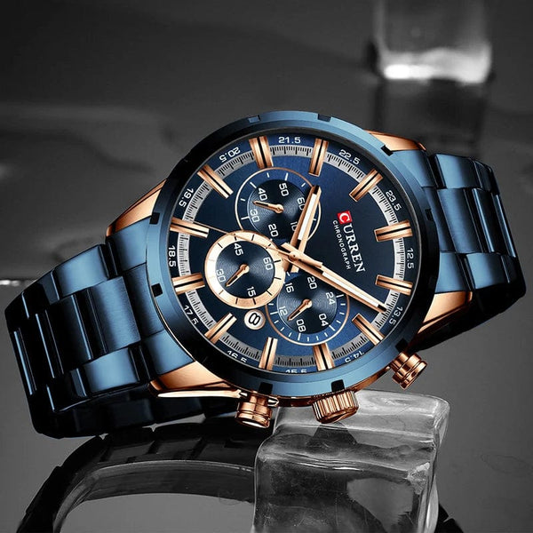Planet Gates Gold Black CURREN Men Watch Top Brand Luxury Sports Quartz Mens Watches Full Steel Waterproof Chronograph Wristwatch Men Relogio Masculino
