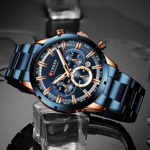 Planet Gates Gold Black CURREN Men Watch Top Brand Luxury Sports Quartz Mens Watches Full Steel Waterproof Chronograph Wristwatch Men Relogio Masculino