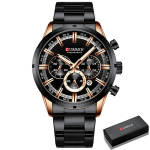 Planet Gates Gold Black CURREN Men Watch Top Brand Luxury Sports Quartz Mens Watches Full Steel Waterproof Chronograph Wristwatch Men Relogio Masculino