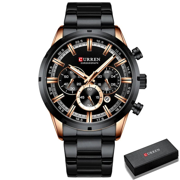 Planet Gates Gold Black CURREN Men Watch Top Brand Luxury Sports Quartz Mens Watches Full Steel Waterproof Chronograph Wristwatch Men Relogio Masculino