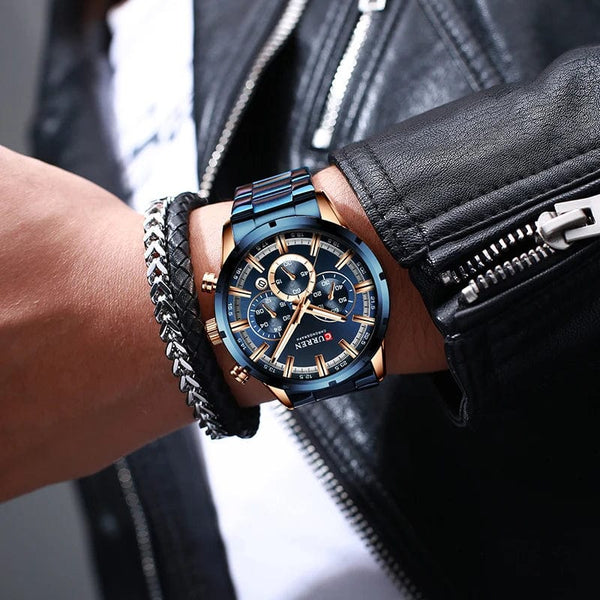 Planet Gates Gold Black CURREN Men Watch Top Brand Luxury Sports Quartz Mens Watches Full Steel Waterproof Chronograph Wristwatch Men Relogio Masculino