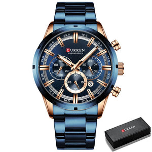 Planet Gates Gold Black CURREN Men Watch Top Brand Luxury Sports Quartz Mens Watches Full Steel Waterproof Chronograph Wristwatch Men Relogio Masculino