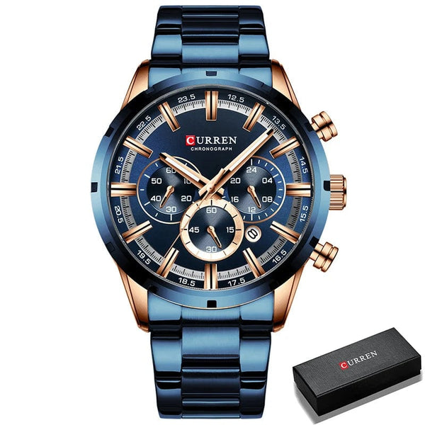 Planet Gates Gold Black CURREN Men Watch Top Brand Luxury Sports Quartz Mens Watches Full Steel Waterproof Chronograph Wristwatch Men Relogio Masculino