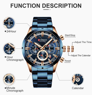 Planet Gates Gold Black CURREN Men Watch Top Brand Luxury Sports Quartz Mens Watches Full Steel Waterproof Chronograph Wristwatch Men Relogio Masculino