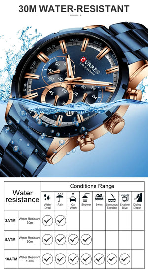 Planet Gates Gold Black CURREN Men Watch Top Brand Luxury Sports Quartz Mens Watches Full Steel Waterproof Chronograph Wristwatch Men Relogio Masculino