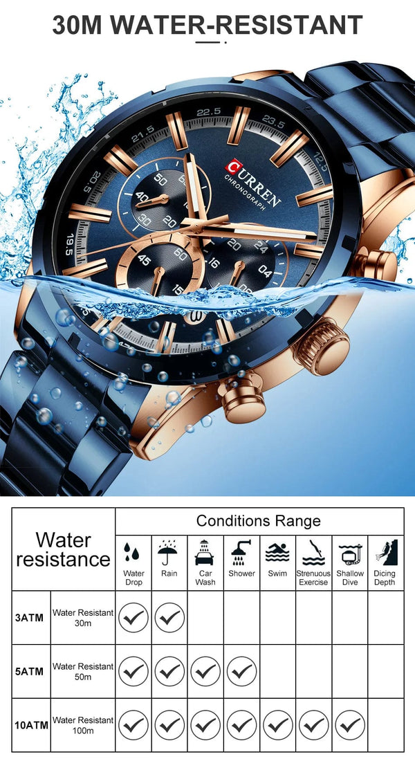 Planet Gates Gold Black CURREN Men Watch Top Brand Luxury Sports Quartz Mens Watches Full Steel Waterproof Chronograph Wristwatch Men Relogio Masculino