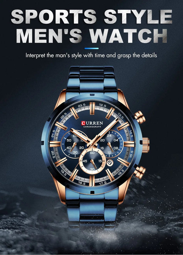 Planet Gates Gold Black CURREN Men Watch Top Brand Luxury Sports Quartz Mens Watches Full Steel Waterproof Chronograph Wristwatch Men Relogio Masculino