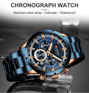 Planet Gates Gold Black CURREN Men Watch Top Brand Luxury Sports Quartz Mens Watches Full Steel Waterproof Chronograph Wristwatch Men Relogio Masculino