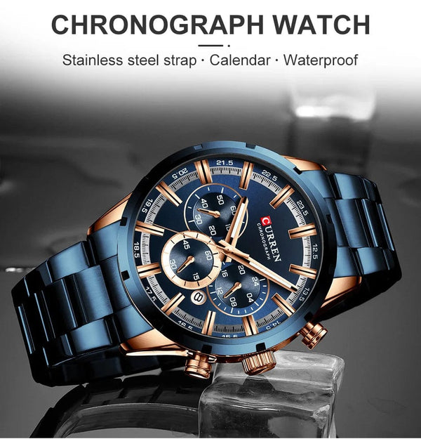 Planet Gates Gold Black CURREN Men Watch Top Brand Luxury Sports Quartz Mens Watches Full Steel Waterproof Chronograph Wristwatch Men Relogio Masculino