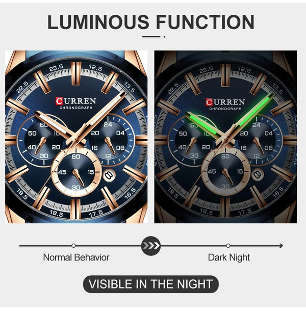 Planet Gates Gold Black CURREN Men Watch Top Brand Luxury Sports Quartz Mens Watches Full Steel Waterproof Chronograph Wristwatch Men Relogio Masculino