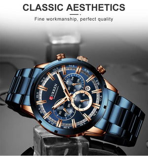 Planet Gates Gold Black CURREN Men Watch Top Brand Luxury Sports Quartz Mens Watches Full Steel Waterproof Chronograph Wristwatch Men Relogio Masculino