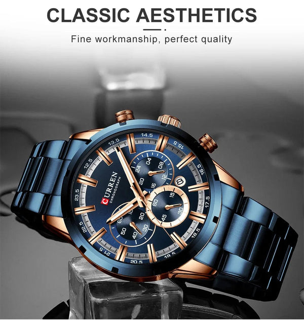 Planet Gates Gold Black CURREN Men Watch Top Brand Luxury Sports Quartz Mens Watches Full Steel Waterproof Chronograph Wristwatch Men Relogio Masculino