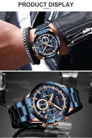 Planet Gates Gold Black CURREN Men Watch Top Brand Luxury Sports Quartz Mens Watches Full Steel Waterproof Chronograph Wristwatch Men Relogio Masculino