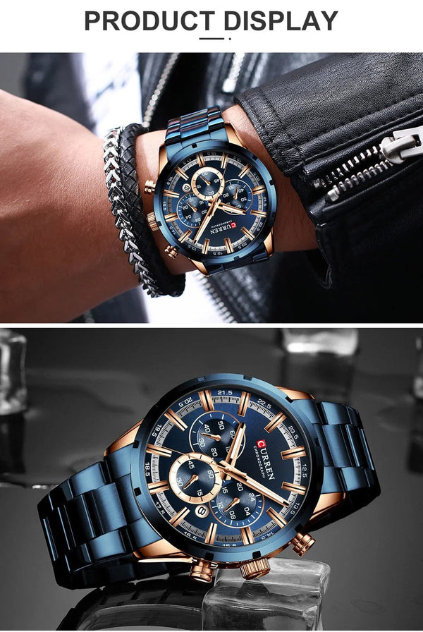 Planet Gates Gold Black CURREN Men Watch Top Brand Luxury Sports Quartz Mens Watches Full Steel Waterproof Chronograph Wristwatch Men Relogio Masculino