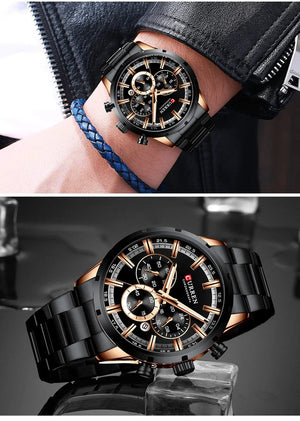 Planet Gates Gold Black CURREN Men Watch Top Brand Luxury Sports Quartz Mens Watches Full Steel Waterproof Chronograph Wristwatch Men Relogio Masculino