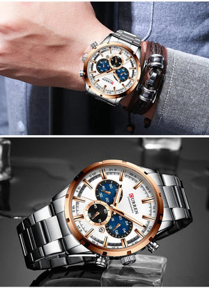 Planet Gates Gold Black CURREN Men Watch Top Brand Luxury Sports Quartz Mens Watches Full Steel Waterproof Chronograph Wristwatch Men Relogio Masculino