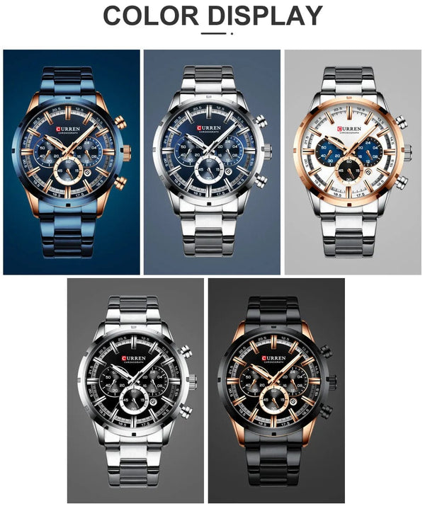 Planet Gates Gold Black CURREN Men Watch Top Brand Luxury Sports Quartz Mens Watches Full Steel Waterproof Chronograph Wristwatch Men Relogio Masculino