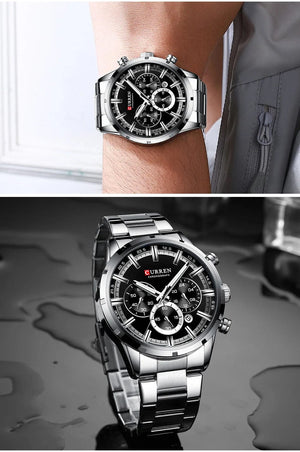 Planet Gates Gold Black CURREN Men Watch Top Brand Luxury Sports Quartz Mens Watches Full Steel Waterproof Chronograph Wristwatch Men Relogio Masculino