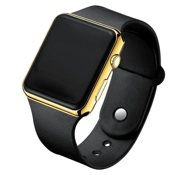 Planet Gates Gold-Black Digital Watches Men Women Electronic Square LED Sport Wristwatch Fashion Casual Simple Silicone Female Clock Reloj Para Mujer