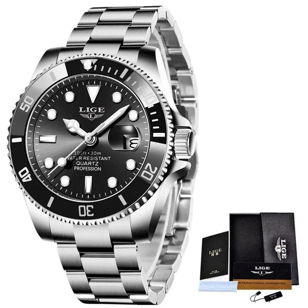 Planet Gates gold black LIGE Top Brand Luxury Fashion Diver Watch Men 30ATM Waterproof Date Clock Sport Watches Mens Quartz Wristwatch Relogio Masculino