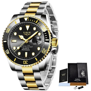 Planet Gates gold black LIGE Top Brand Luxury Fashion Diver Watch Men 30ATM Waterproof Date Clock Sport Watches Mens Quartz Wristwatch Relogio Masculino