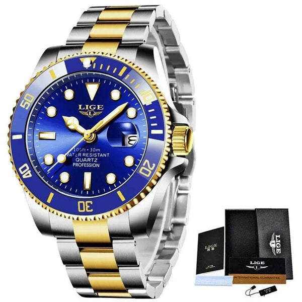 Planet Gates gold black LIGE Top Brand Luxury Fashion Diver Watch Men 30ATM Waterproof Date Clock Sport Watches Mens Quartz Wristwatch Relogio Masculino