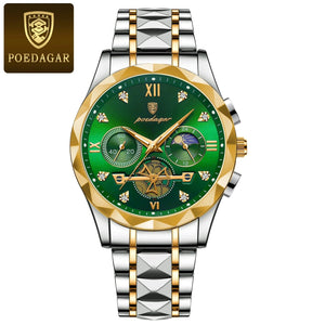 Planet Gates Gold Blue POEDAGAR Luxury Man Wristwatch Waterproof Luminous Chronograph Watch for Men Stainless Steel Men's Quartz Watches reloj hombre