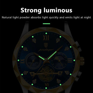 Planet Gates Gold Blue POEDAGAR Luxury Man Wristwatch Waterproof Luminous Chronograph Watch for Men Stainless Steel Men's Quartz Watches reloj hombre