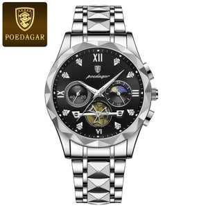 Planet Gates Gold Blue POEDAGAR Luxury Man Wristwatch Waterproof Luminous Chronograph Watch for Men Stainless Steel Men's Quartz Watches reloj hombre