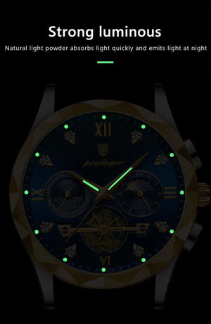 Planet Gates Gold Blue POEDAGAR Luxury Man Wristwatch Waterproof Luminous Chronograph Watch for Men Stainless Steel Men's Quartz Watches reloj hombre