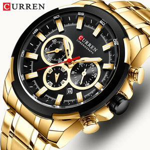 Planet Gates gold-box CURREN Men’s Watches Top Brand Big Sport Watch Luxury Men Military Steel Quartz Wrist Watches Chronograph Gold Design Male Clock