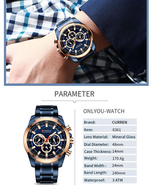Planet Gates gold-box CURREN Men’s Watches Top Brand Big Sport Watch Luxury Men Military Steel Quartz Wrist Watches Chronograph Gold Design Male Clock