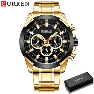 Planet Gates gold-box CURREN Men’s Watches Top Brand Big Sport Watch Luxury Men Military Steel Quartz Wrist Watches Chronograph Gold Design Male Clock