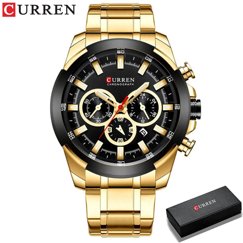 Planet Gates gold-box CURREN Men’s Watches Top Brand Big Sport Watch Luxury Men Military Steel Quartz Wrist Watches Chronograph Gold Design Male Clock