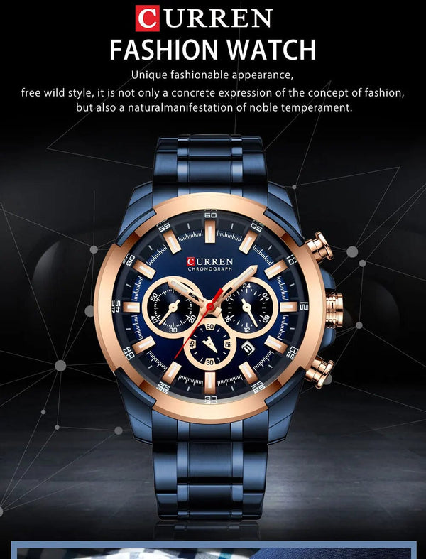 Planet Gates gold-box CURREN Men’s Watches Top Brand Big Sport Watch Luxury Men Military Steel Quartz Wrist Watches Chronograph Gold Design Male Clock