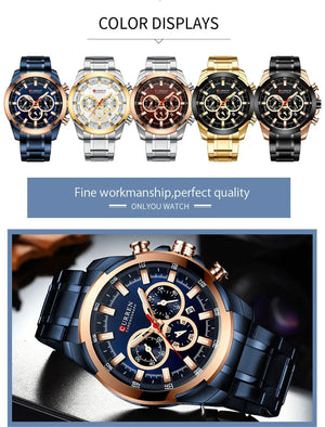 Planet Gates gold-box CURREN Men’s Watches Top Brand Big Sport Watch Luxury Men Military Steel Quartz Wrist Watches Chronograph Gold Design Male Clock