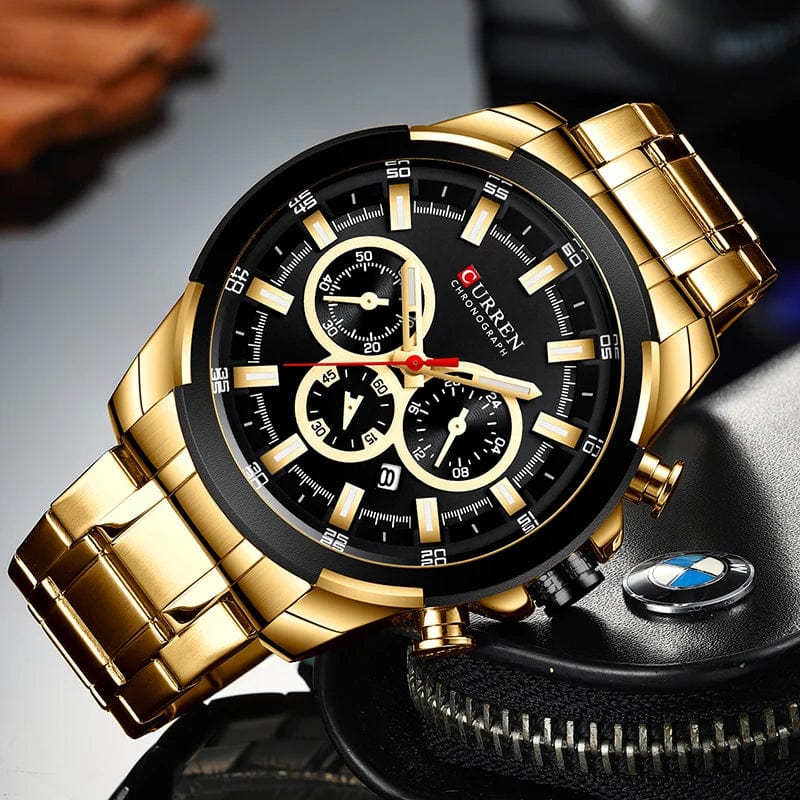 Planet Gates gold-box CURREN Men’s Watches Top Brand Big Sport Watch Luxury Men Military Steel Quartz Wrist Watches Chronograph Gold Design Male Clock
