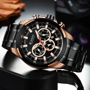Planet Gates gold-box CURREN Men’s Watches Top Brand Big Sport Watch Luxury Men Military Steel Quartz Wrist Watches Chronograph Gold Design Male Clock