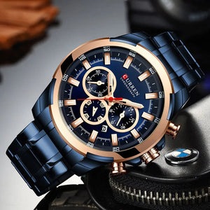 Planet Gates gold-box CURREN Men’s Watches Top Brand Big Sport Watch Luxury Men Military Steel Quartz Wrist Watches Chronograph Gold Design Male Clock
