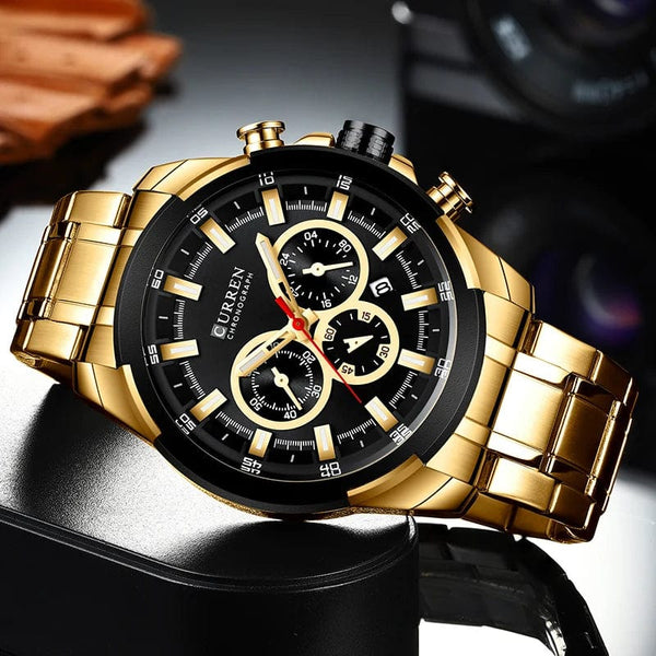 Planet Gates gold-box CURREN Men’s Watches Top Brand Big Sport Watch Luxury Men Military Steel Quartz Wrist Watches Chronograph Gold Design Male Clock