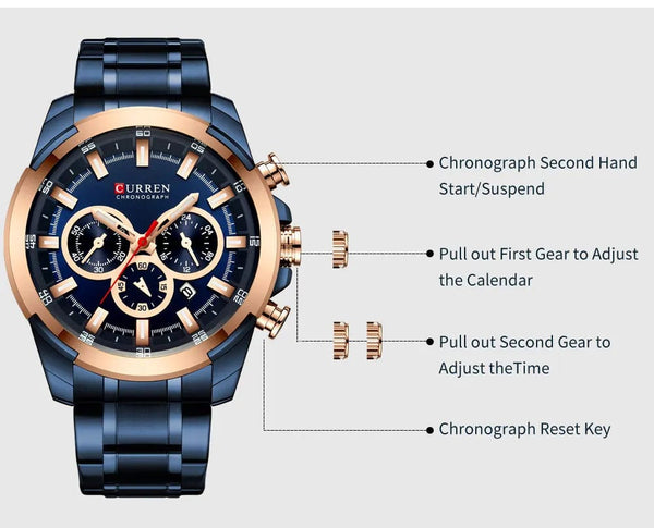 Planet Gates gold-box CURREN Men’s Watches Top Brand Big Sport Watch Luxury Men Military Steel Quartz Wrist Watches Chronograph Gold Design Male Clock