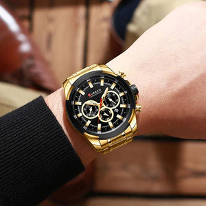 Planet Gates gold-box CURREN Men’s Watches Top Brand Big Sport Watch Luxury Men Military Steel Quartz Wrist Watches Chronograph Gold Design Male Clock