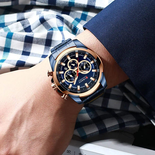Planet Gates gold-box CURREN Men’s Watches Top Brand Big Sport Watch Luxury Men Military Steel Quartz Wrist Watches Chronograph Gold Design Male Clock