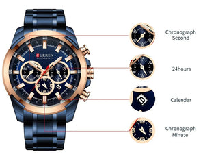 Planet Gates gold-box CURREN Men’s Watches Top Brand Big Sport Watch Luxury Men Military Steel Quartz Wrist Watches Chronograph Gold Design Male Clock