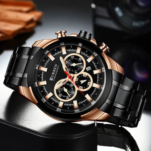 Planet Gates gold-box CURREN Men’s Watches Top Brand Big Sport Watch Luxury Men Military Steel Quartz Wrist Watches Chronograph Gold Design Male Clock