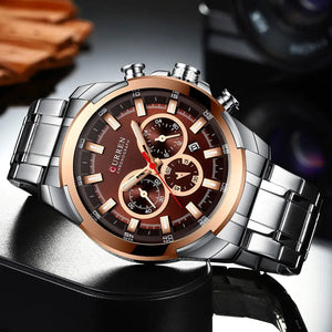 Planet Gates gold-box CURREN Men’s Watches Top Brand Big Sport Watch Luxury Men Military Steel Quartz Wrist Watches Chronograph Gold Design Male Clock