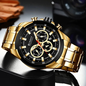 Planet Gates gold-box CURREN Men’s Watches Top Brand Big Sport Watch Luxury Men Military Steel Quartz Wrist Watches Chronograph Gold Design Male Clock