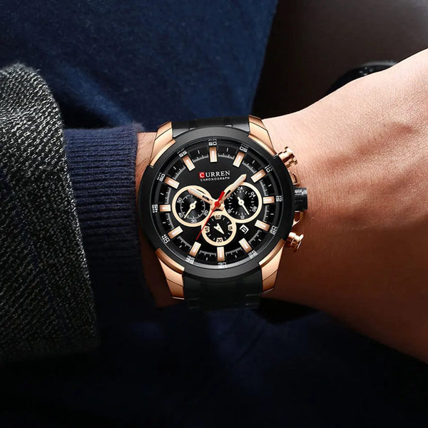 Planet Gates gold-box CURREN Men’s Watches Top Brand Big Sport Watch Luxury Men Military Steel Quartz Wrist Watches Chronograph Gold Design Male Clock