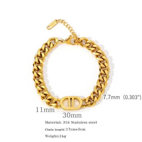 Planet Gates Gold Bracelet / 22cm SGMAN Stainless Steel Bracelet Dio for Women Jewelry Cuban Chain Bangles Fashion Women Set Gold Plated Trend Gifts Waterproof
